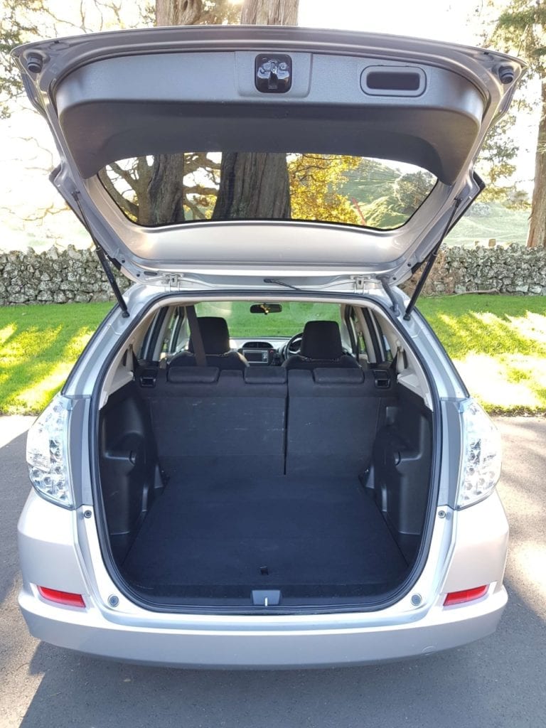 Boot of a Honda Fit Shuttle Hybrid Disability vehicle hire