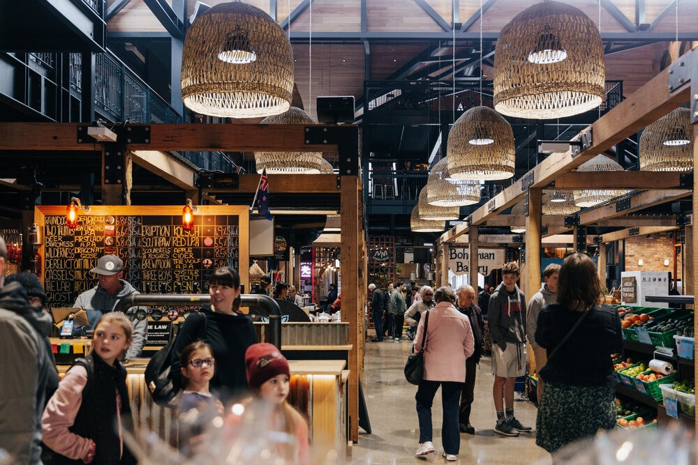 people shopping at riverside - Riverside Markets